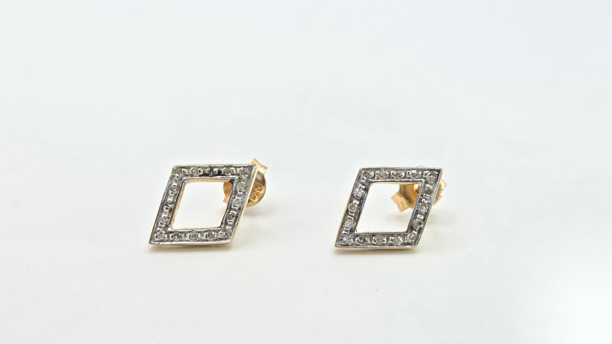 Vintage: 9ct Yellow Gold Diamond Geometric Stud Earrings
