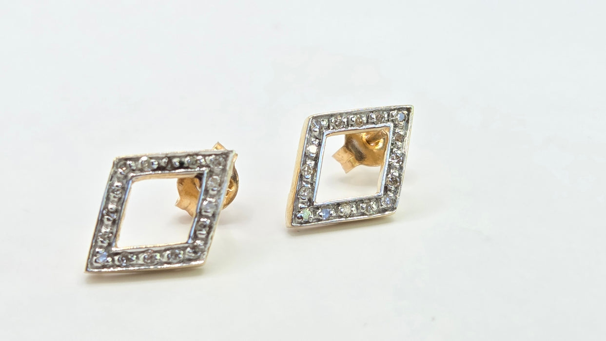 Vintage: 9ct Yellow Gold Diamond Geometric Stud Earrings