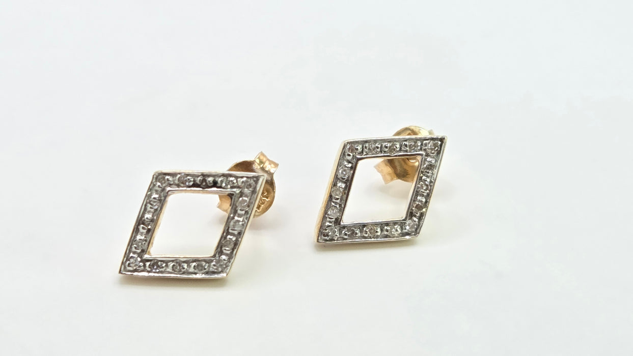 Vintage: 9ct Yellow Gold Diamond Geometric Stud Earrings