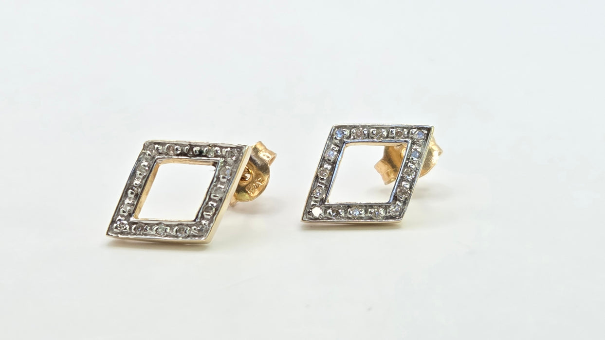 Vintage: 9ct Yellow Gold Diamond Geometric Stud Earrings