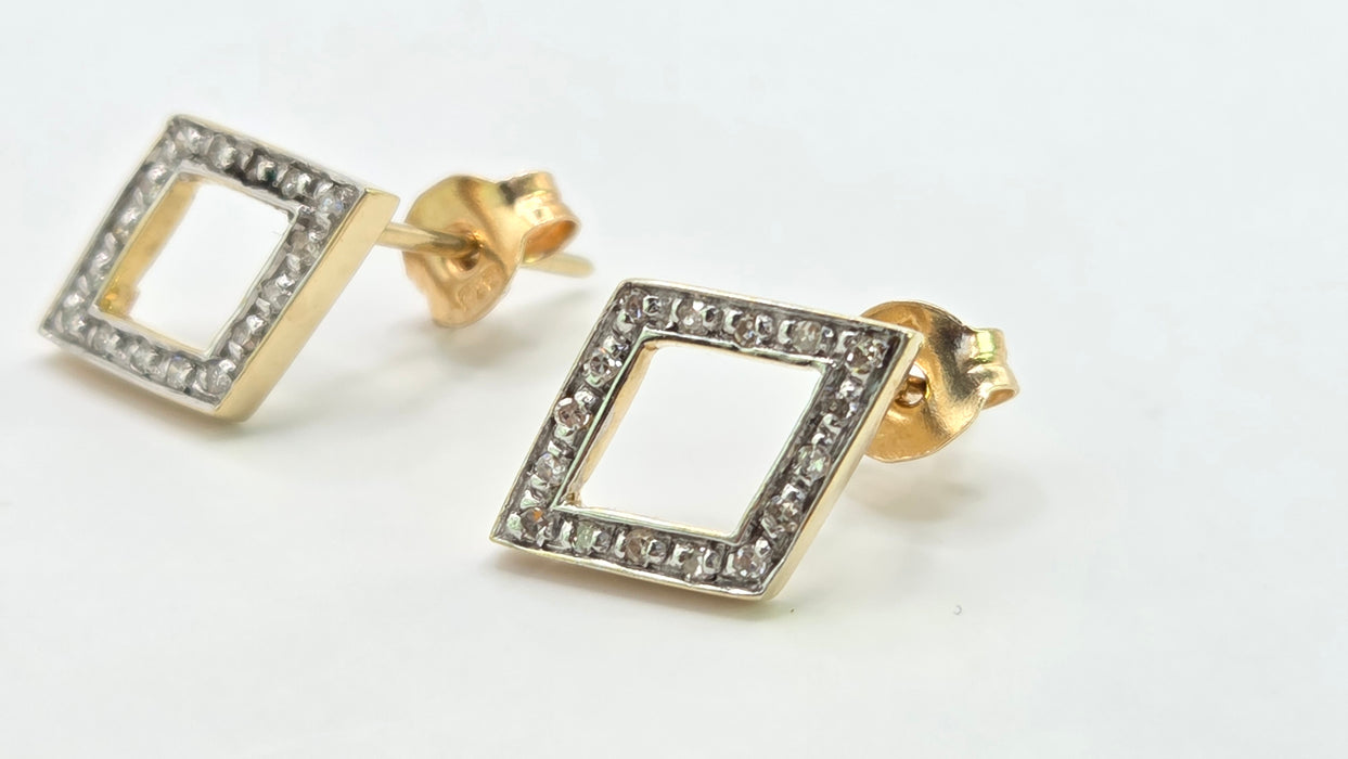 Vintage: 9ct Yellow Gold Diamond Geometric Stud Earrings