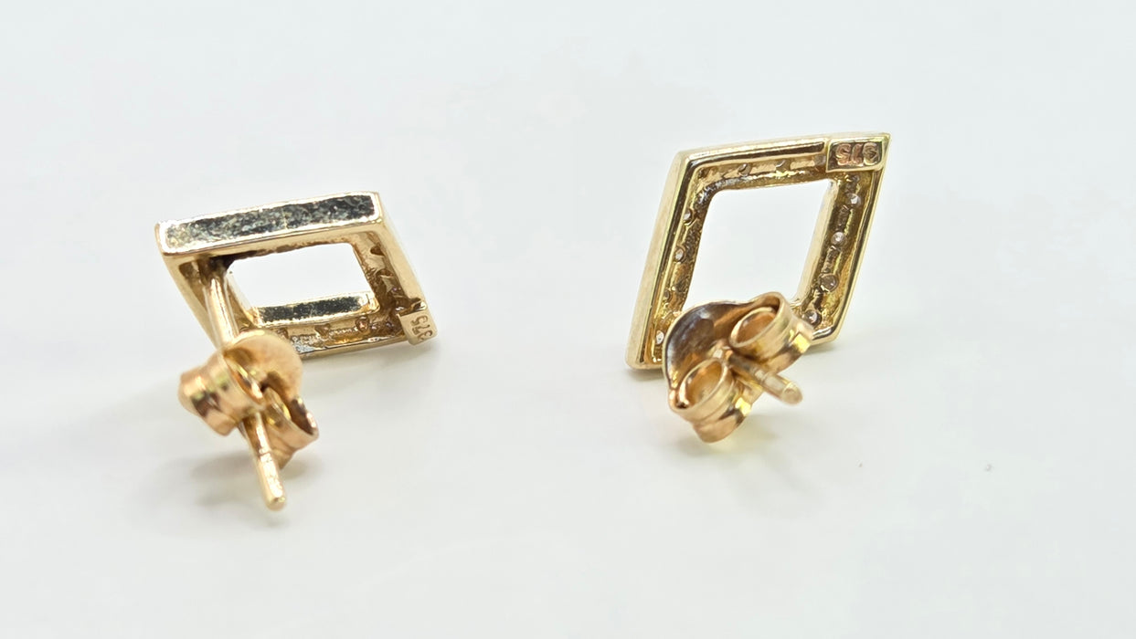 Vintage: 9ct Yellow Gold Diamond Geometric Stud Earrings