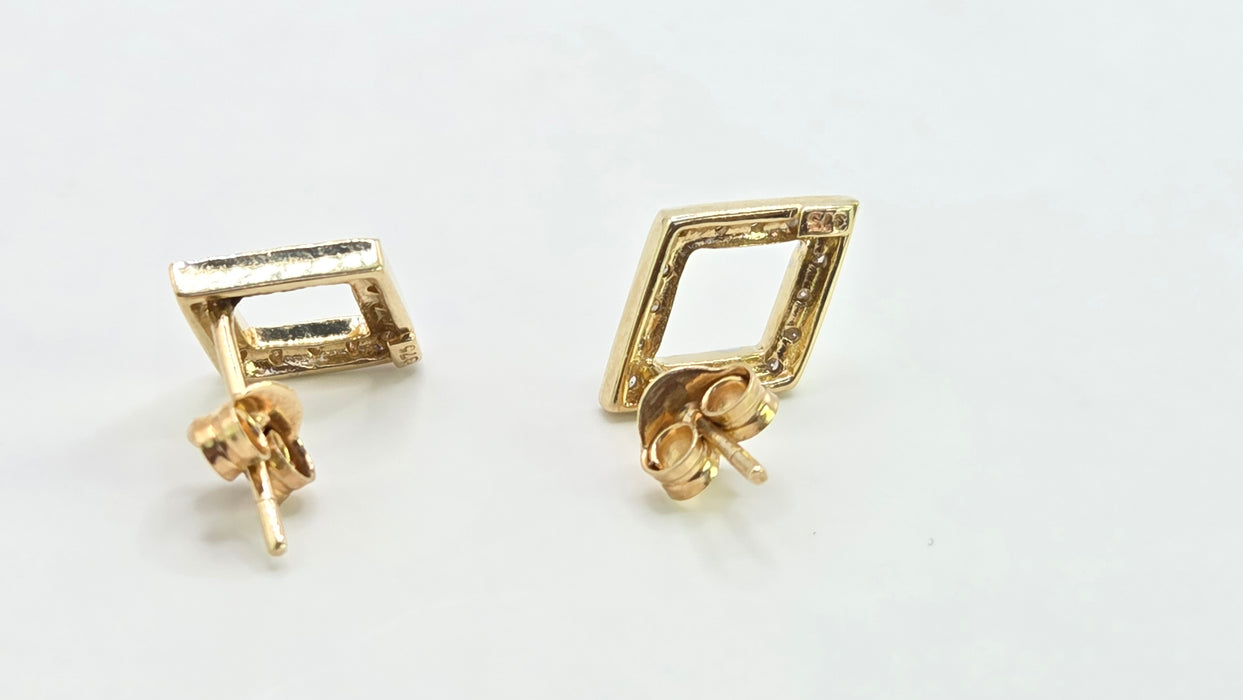 Vintage: 9ct Yellow Gold Diamond Geometric Stud Earrings