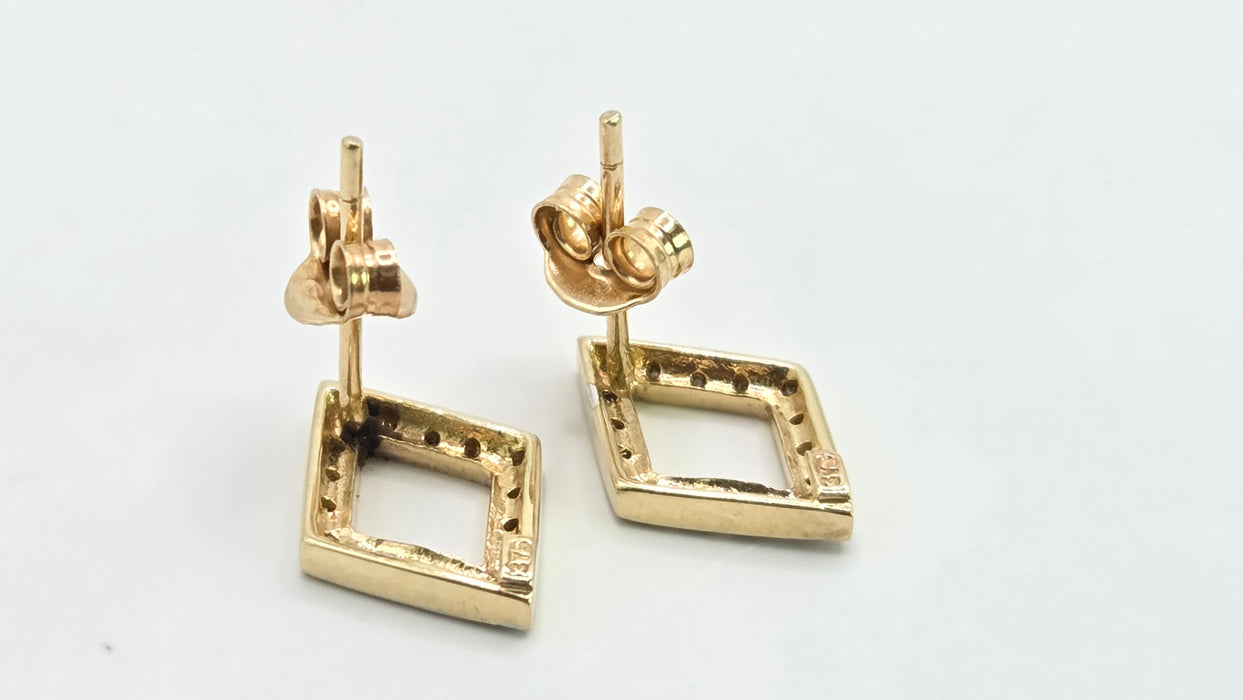 Vintage: 9ct Yellow Gold Diamond Geometric Stud Earrings