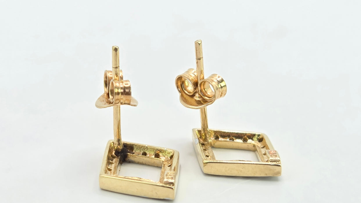 Vintage: 9ct Yellow Gold Diamond Geometric Stud Earrings