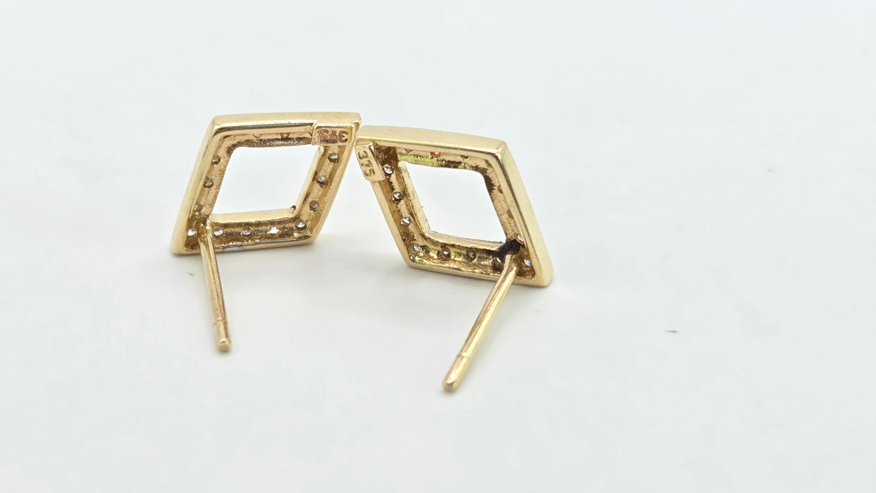Vintage: 9ct Yellow Gold Diamond Geometric Stud Earrings