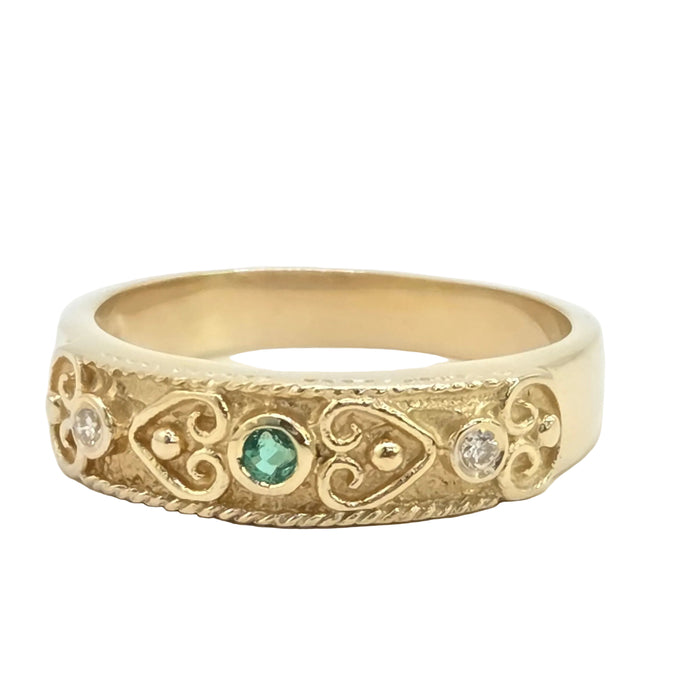Vintage: 18ct Yellow Gold Byzantine Emerald & Diamond Ring