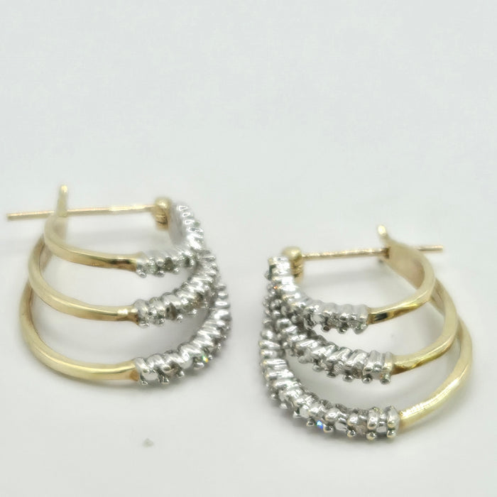 Vintage: 9ct Yellow Gold Diamond Triple Hoop Earrings