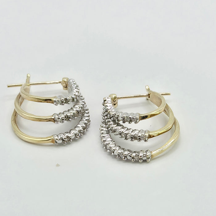 Vintage: 9ct Yellow Gold Diamond Triple Hoop Earrings