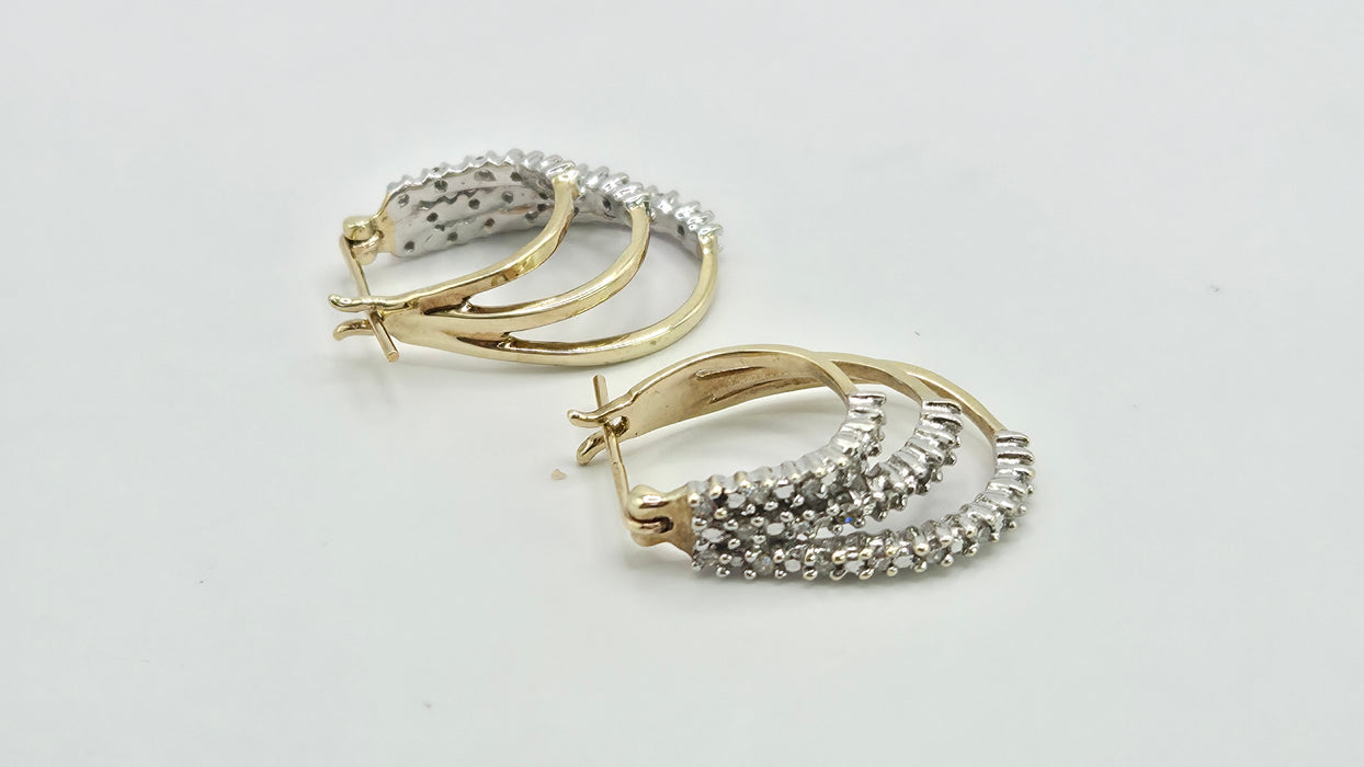 Vintage: 9ct Yellow Gold Diamond Triple Hoop Earrings