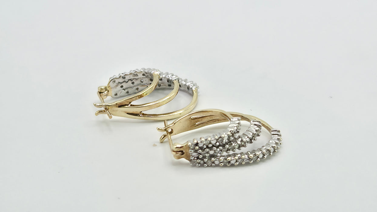 Vintage: 9ct Yellow Gold Diamond Triple Hoop Earrings