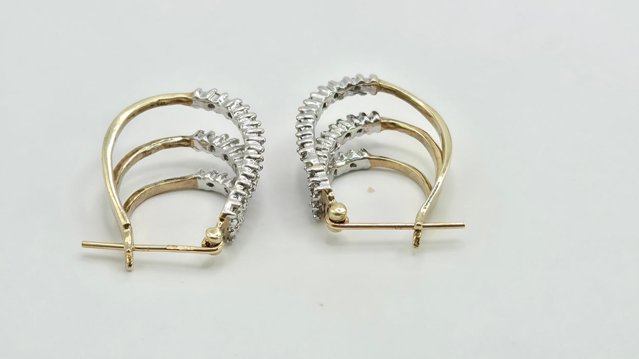 Vintage: 9ct Yellow Gold Diamond Triple Hoop Earrings
