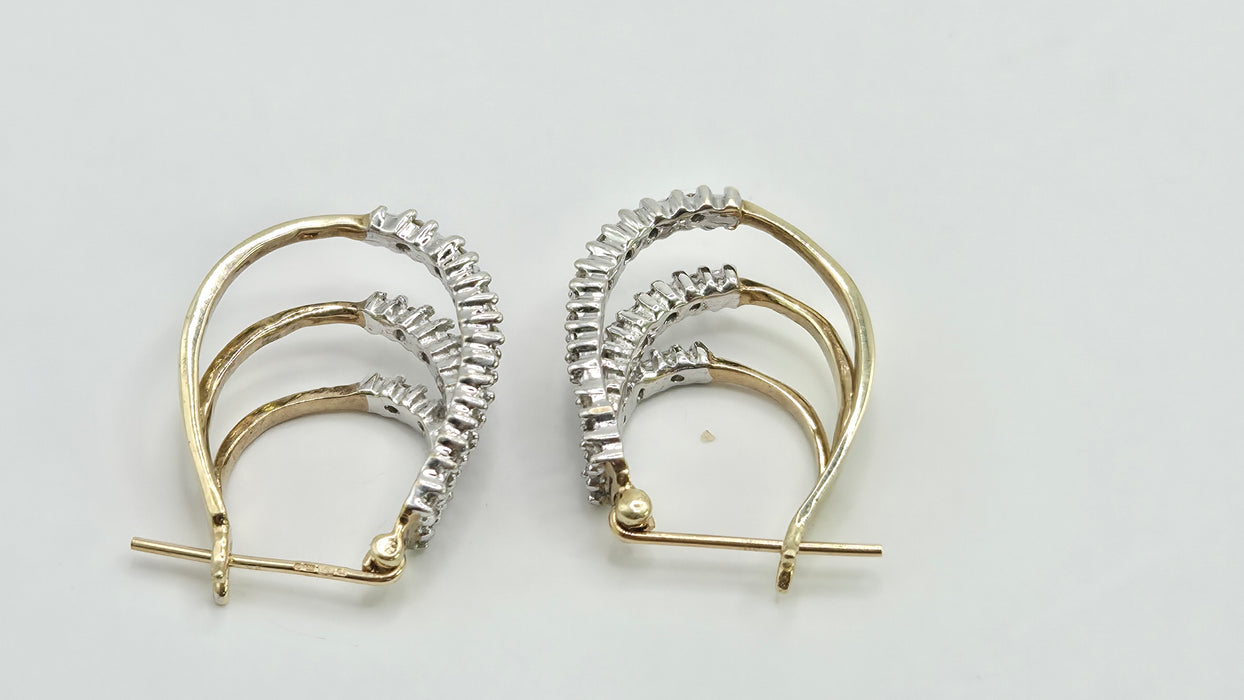 Vintage: 9ct Yellow Gold Diamond Triple Hoop Earrings