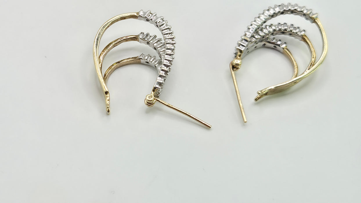Vintage: 9ct Yellow Gold Diamond Triple Hoop Earrings