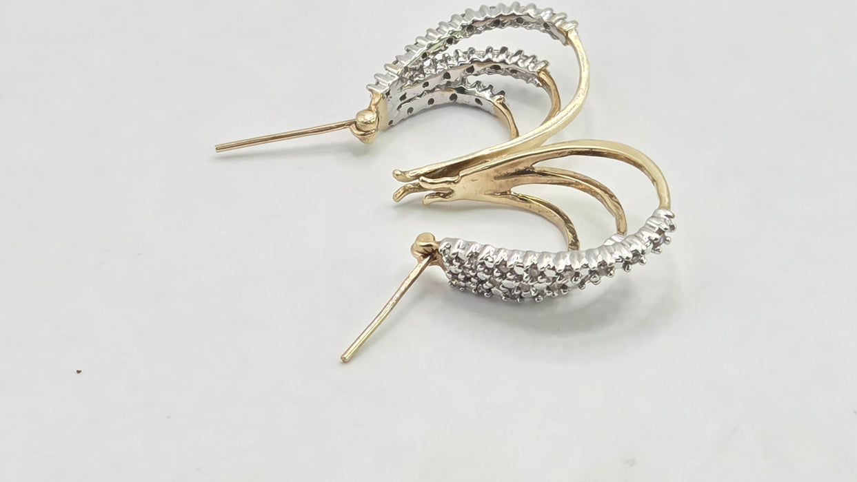 Vintage: 9ct Yellow Gold Diamond Triple Hoop Earrings