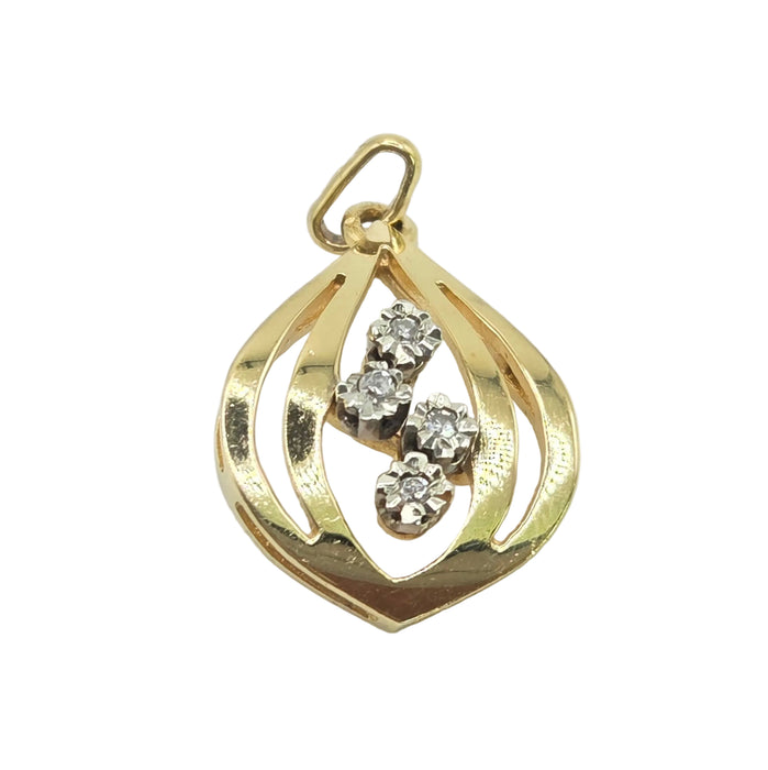 Vintage: 9ct Yellow Gold Diamond Pear-Shaped Pendant
