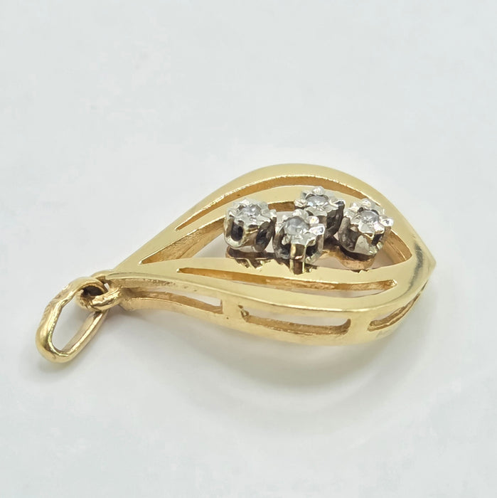 Vintage: 9ct Yellow Gold Diamond Pear-Shaped Pendant