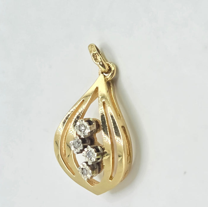 Vintage: 9ct Yellow Gold Diamond Pear-Shaped Pendant