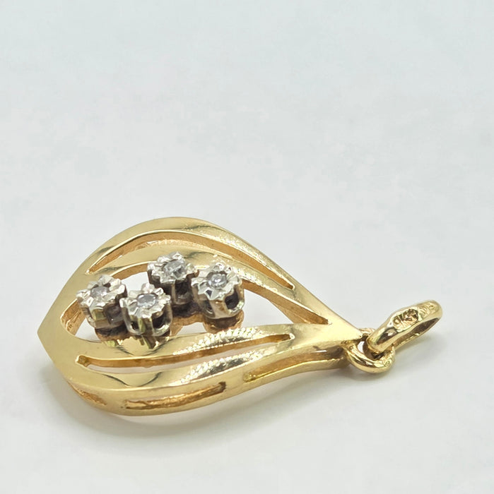 Vintage: 9ct Yellow Gold Diamond Pear-Shaped Pendant