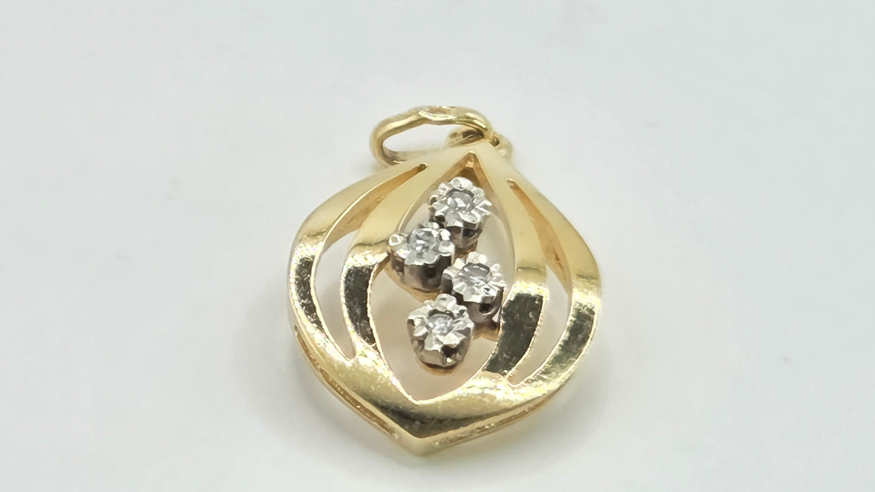 Vintage: 9ct Yellow Gold Diamond Pear-Shaped Pendant