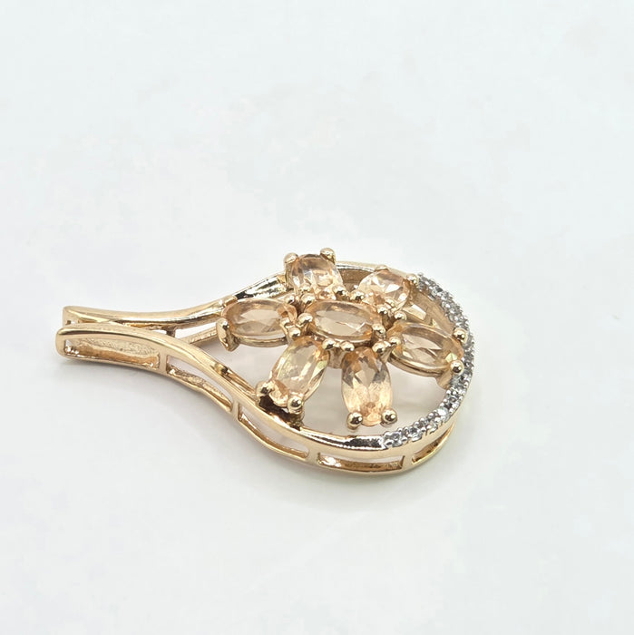 Vintage: 9ct Yellow Gold Pale Citrine & White Spinel Teardrop Pendant - Need the weight