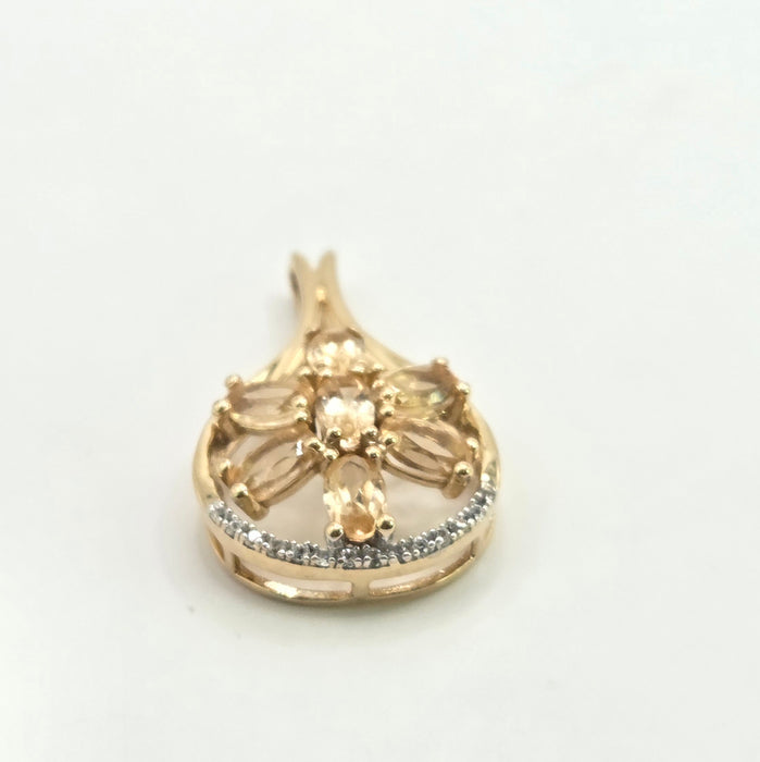 Vintage: 9ct Yellow Gold Pale Citrine & White Spinel Teardrop Pendant - Need the weight