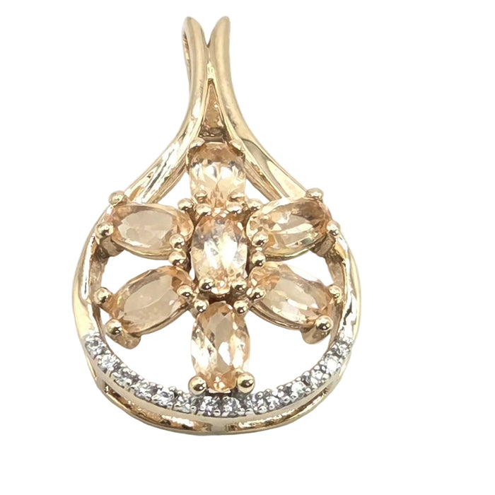 Vintage: 9ct Yellow Gold Pale Citrine & White Spinel Teardrop Pendant - Need the weight