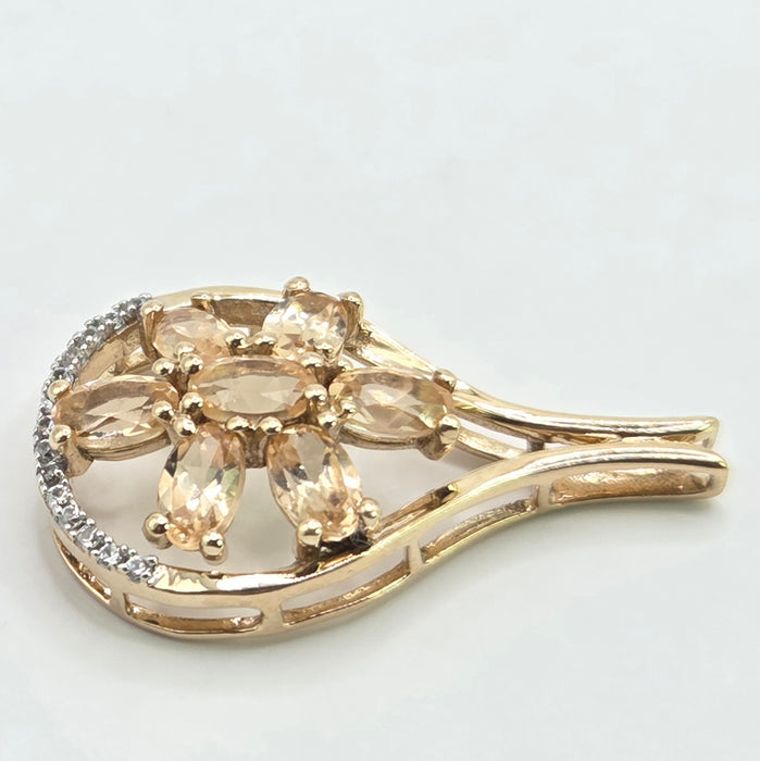Vintage: 9ct Yellow Gold Pale Citrine & White Spinel Teardrop Pendant - Need the weight