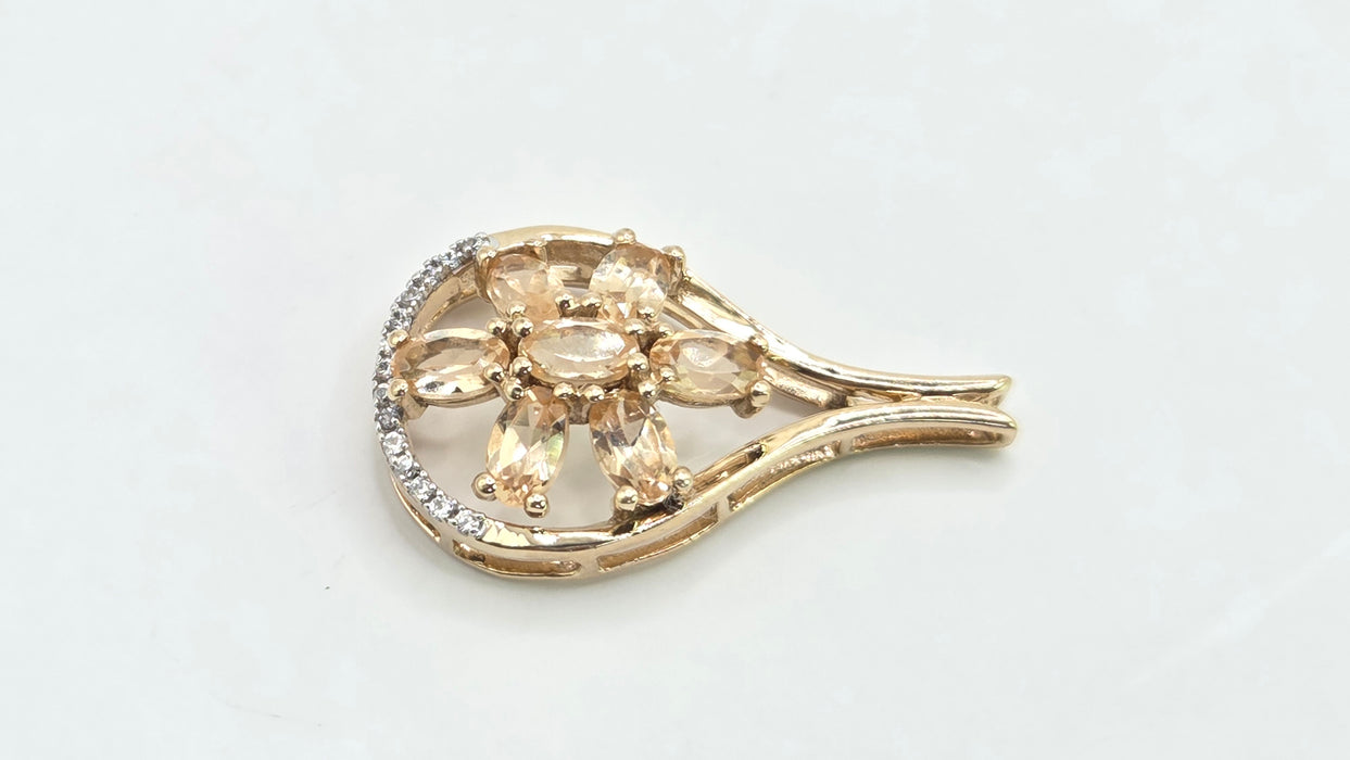 Vintage: 9ct Yellow Gold Pale Citrine & White Spinel Teardrop Pendant - Need the weight