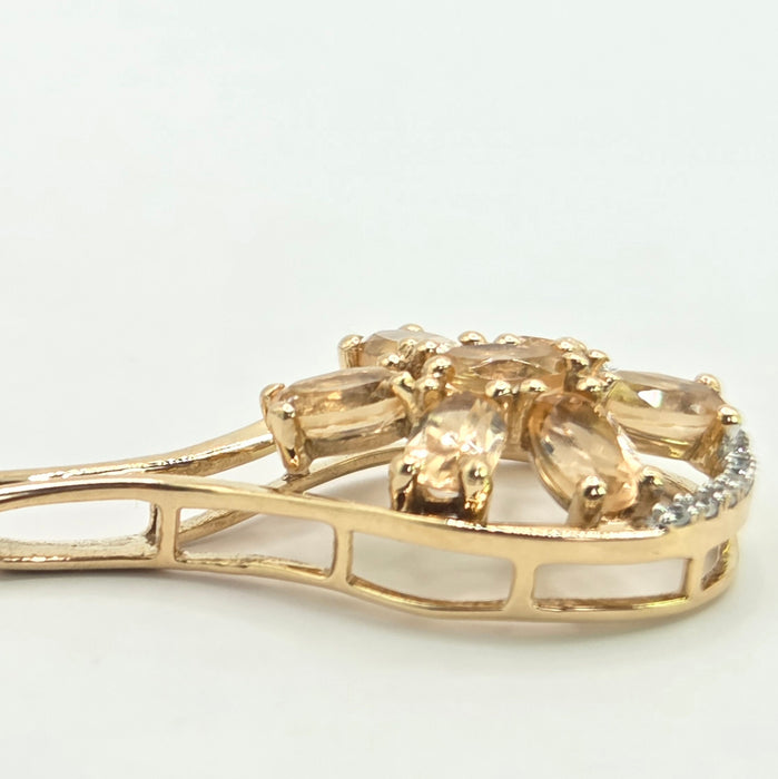 Vintage: 9ct Yellow Gold Pale Citrine & White Spinel Teardrop Pendant - Need the weight