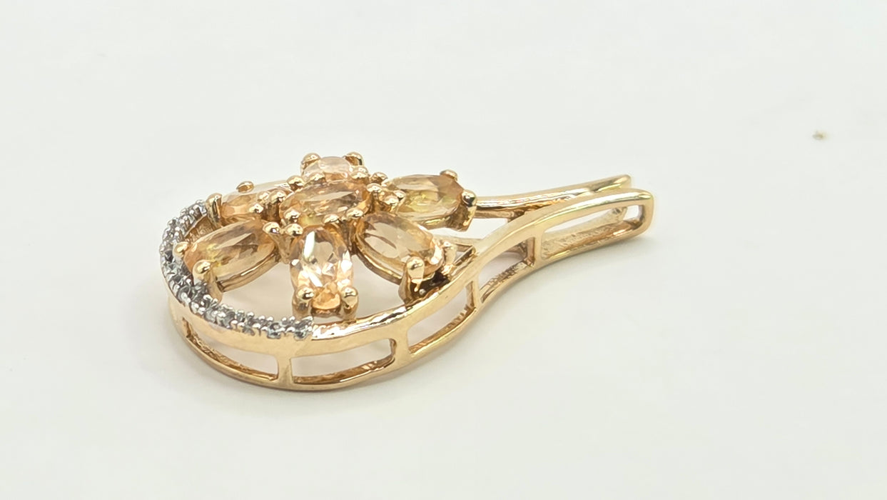 Vintage: 9ct Yellow Gold Pale Citrine & White Spinel Teardrop Pendant - Need the weight