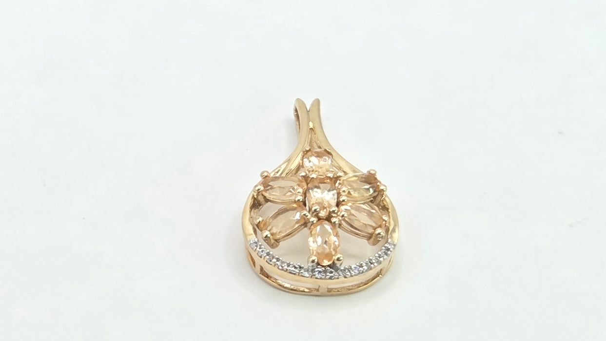 Vintage: 9ct Yellow Gold Pale Citrine & White Spinel Teardrop Pendant - Need the weight
