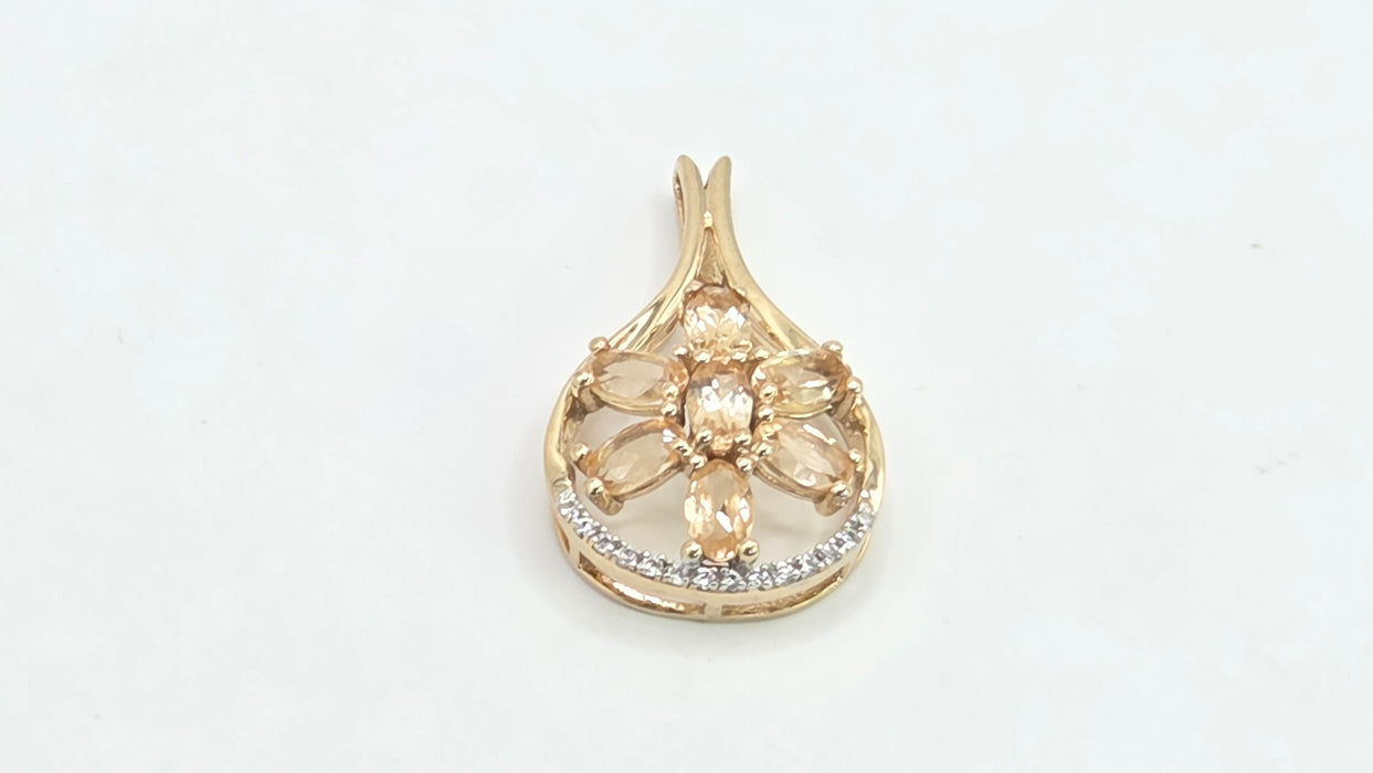 Vintage: 9ct Yellow Gold Pale Citrine & White Spinel Teardrop Pendant - Need the weight