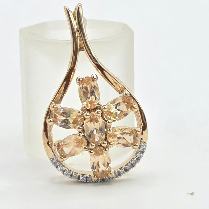 Vintage: 9ct Yellow Gold Pale Citrine & White Spinel Teardrop Pendant - Need the weight