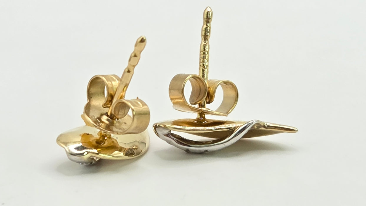 Vintage: 9ct Yellow & White Gold Diamond Leaf Stud Earrings