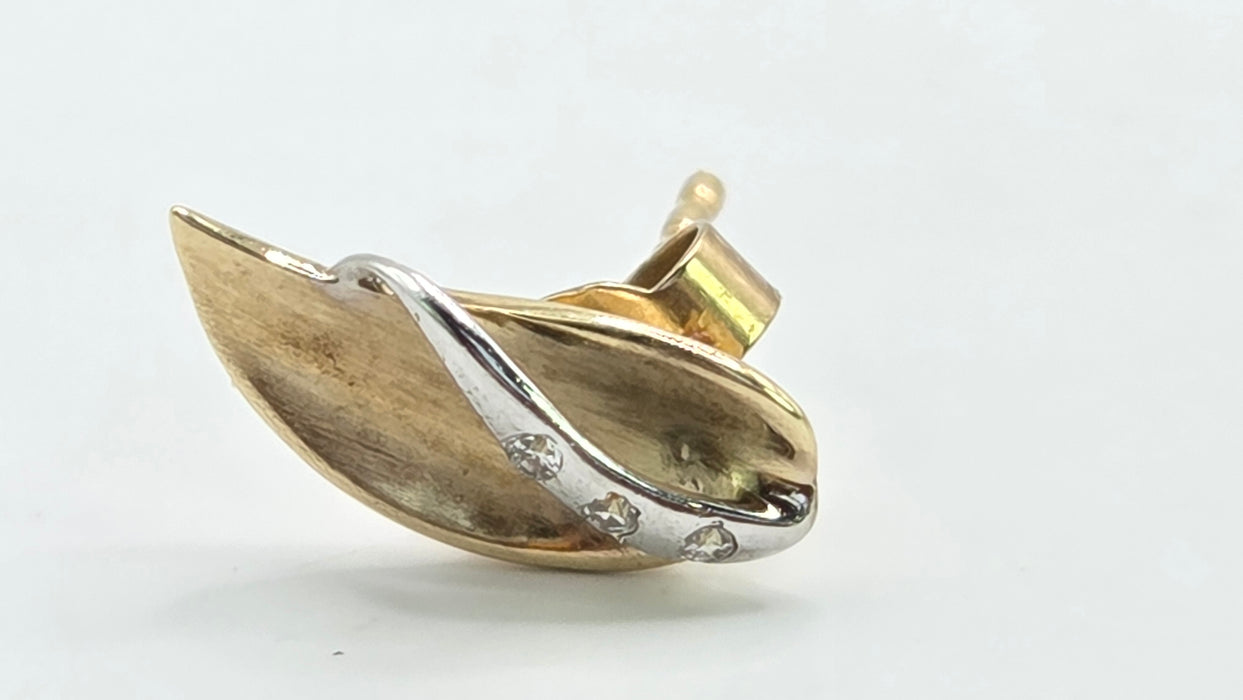 Vintage: 9ct Yellow & White Gold Diamond Leaf Stud Earrings