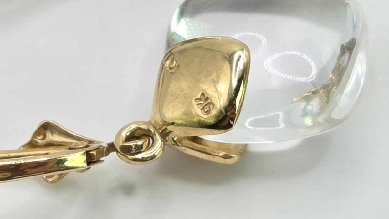 Vintage: 9ct Yellow Gold Rock Crystal Cushion Cabochon Drop Earrings