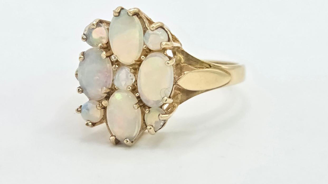 Vintage: 9ct Yellow Gold Nine Stone Opal Cluster Ring