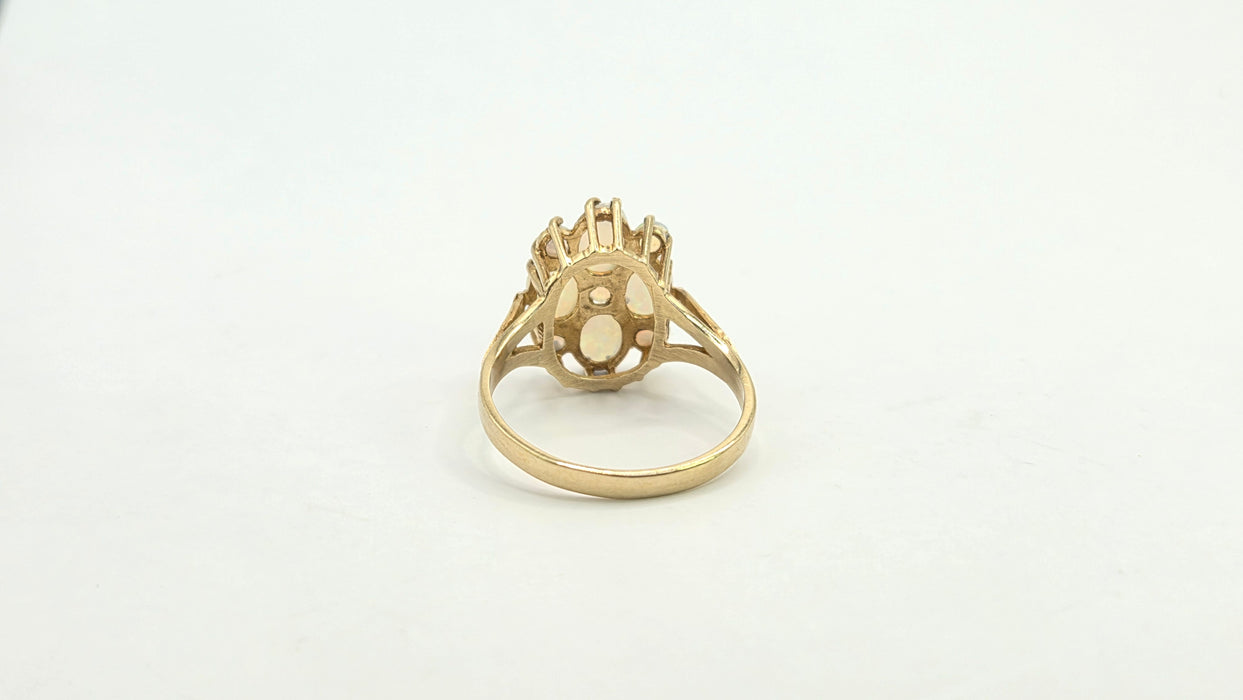 Vintage: 9ct Yellow Gold Nine Stone Opal Cluster Ring