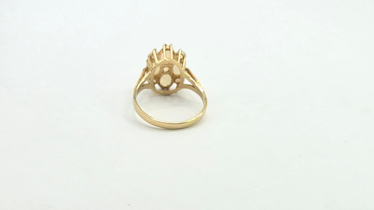 Vintage: 9ct Yellow Gold Nine Stone Opal Cluster Ring