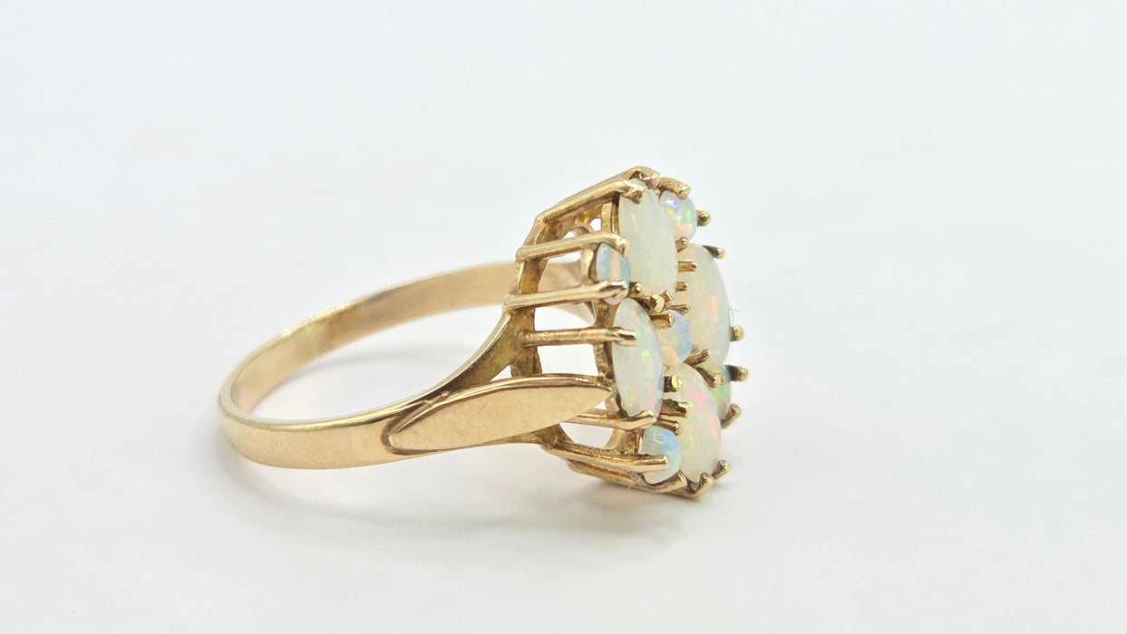 Vintage: 9ct Yellow Gold Nine Stone Opal Cluster Ring