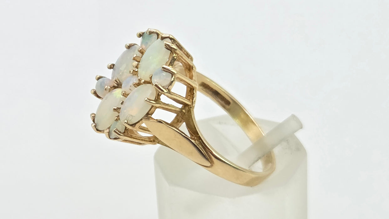 Vintage: 9ct Yellow Gold Nine Stone Opal Cluster Ring