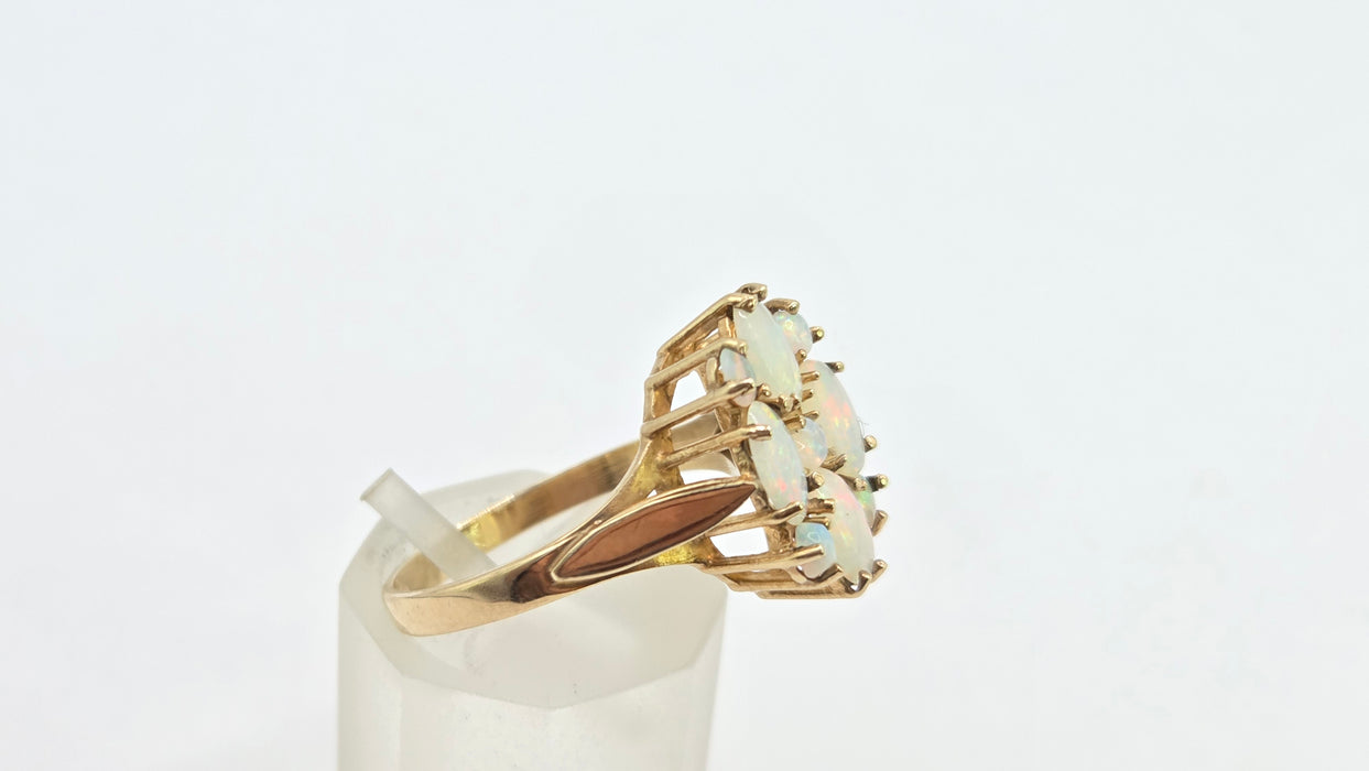 Vintage: 9ct Yellow Gold Nine Stone Opal Cluster Ring