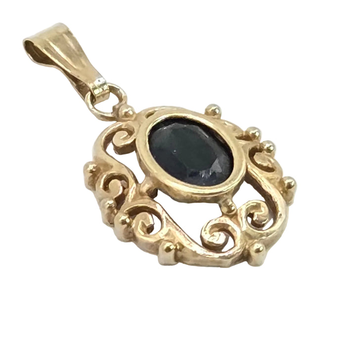 Vintage: 9ct Yellow Gold Sapphire Scrollwork Pendant