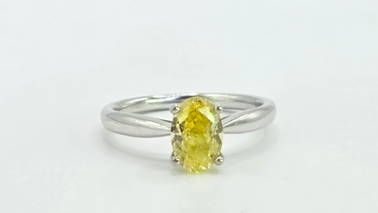 Modern: Platinum Fancy Yellow Diamond Solitaire Ring — 1.24ct