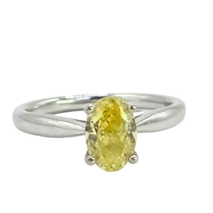 Modern: Platinum Fancy Yellow Diamond Solitaire Ring — 1.24ct