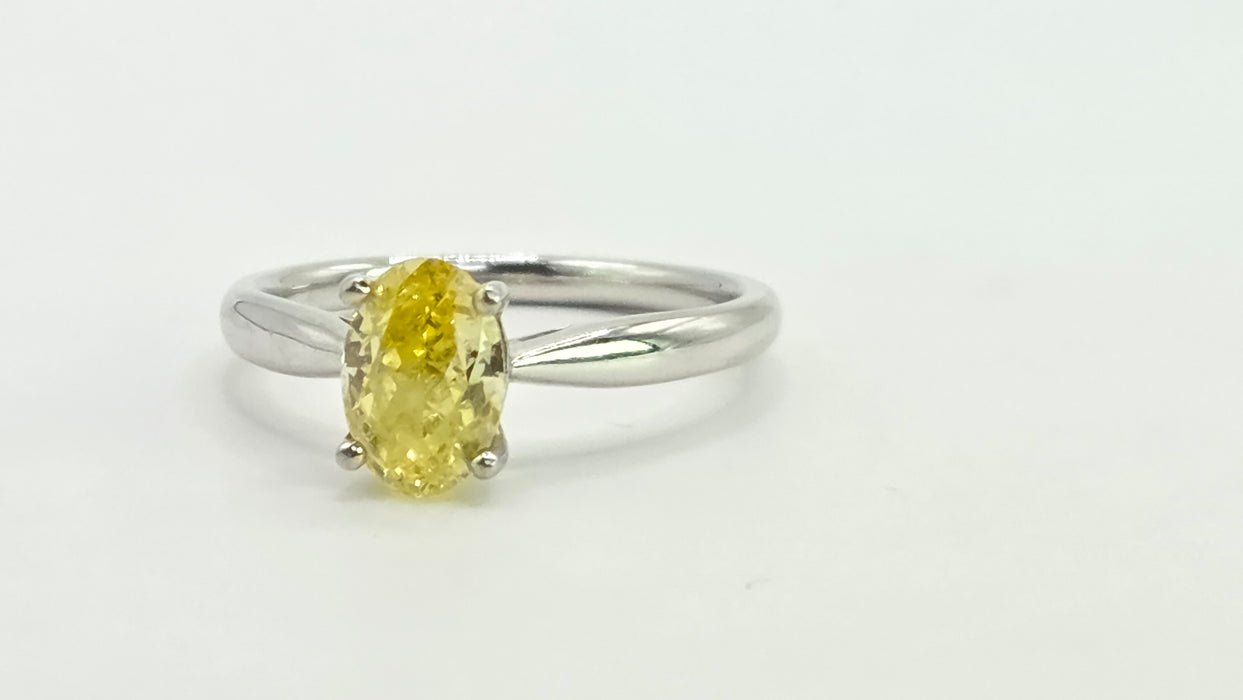 Modern: Platinum Fancy Yellow Diamond Solitaire Ring — 1.24ct