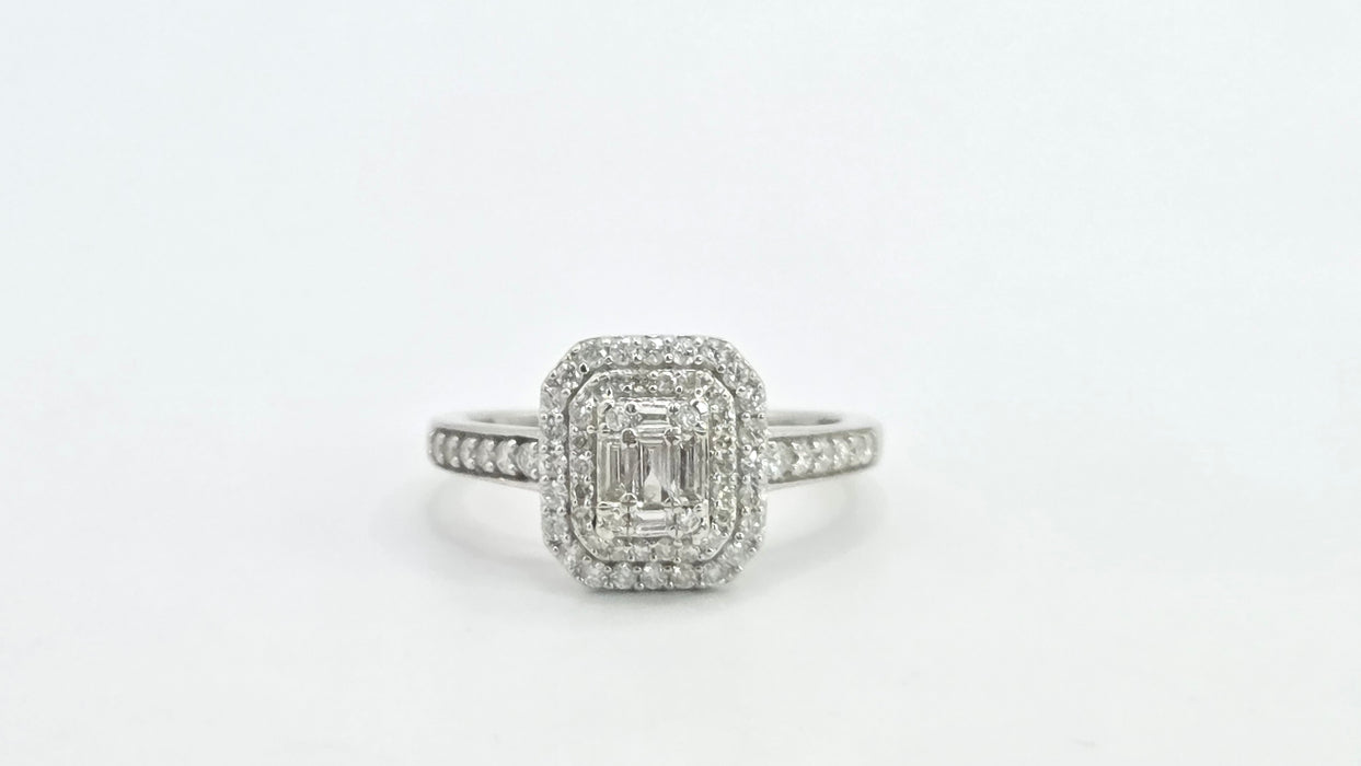 Vintage: 9ct White Gold Diamond Three Tier Octagonal Cluster Ring — 0.53ct