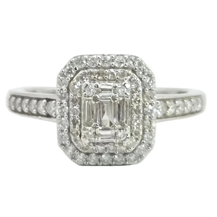 Vintage: 9ct White Gold Diamond Three Tier Octagonal Cluster Ring — 0.53ct