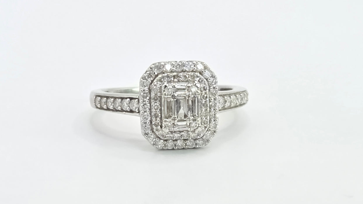 Vintage: 9ct White Gold Diamond Three Tier Octagonal Cluster Ring — 0.53ct